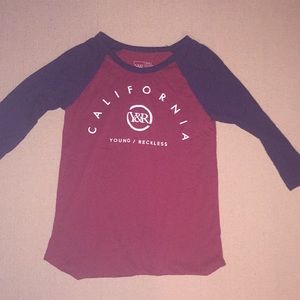 NWOT young & reckless small 3/4 quarter tee